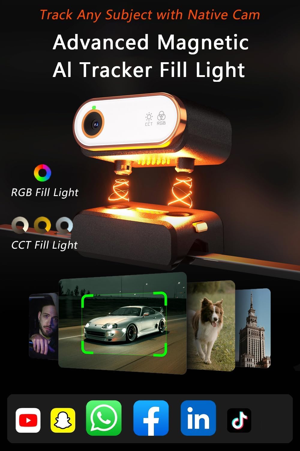 hohem iSteady M7 Stabilisateur pour Smartphone,Traceur Magnétique AI Lumière de Remplissage CCT/RGB, 1.4″ Touchscreen Télécommande Détachable & Perche, Charge utile 500g, Gimbal pour iPhone Android