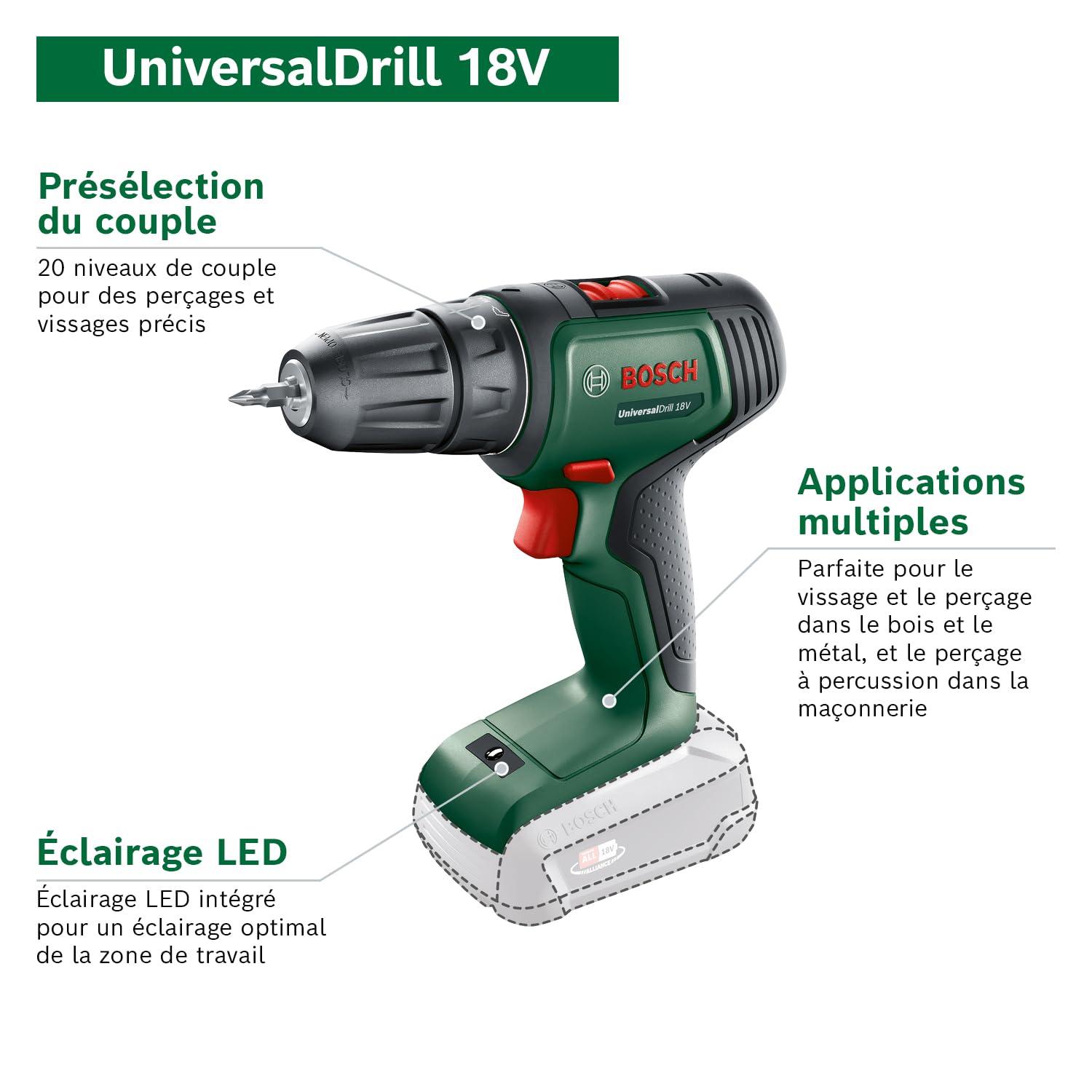 Bosch UniversalDrill 18V perceuse-visseuse sans fil 2 batteries coffret