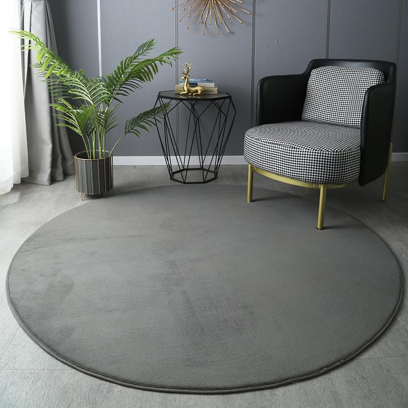 SK Studio Alfombras Salón Redonda Pelo Corto Alfombra Habitación Dormitorio Lavables Alfombra Antideslizante Muy Suave para salón o Dormitorio Gris Oscuro, 140cm