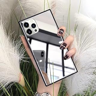 LUVI for iPhone 12 Pro Max Square Case Makeup Mirror for Women Girls Cute Luxury Glossy Glass Mirror Back Design Cover with Silicone TPU Slim Thin Case for iPhone 12 Pro Max 6.7 inch
