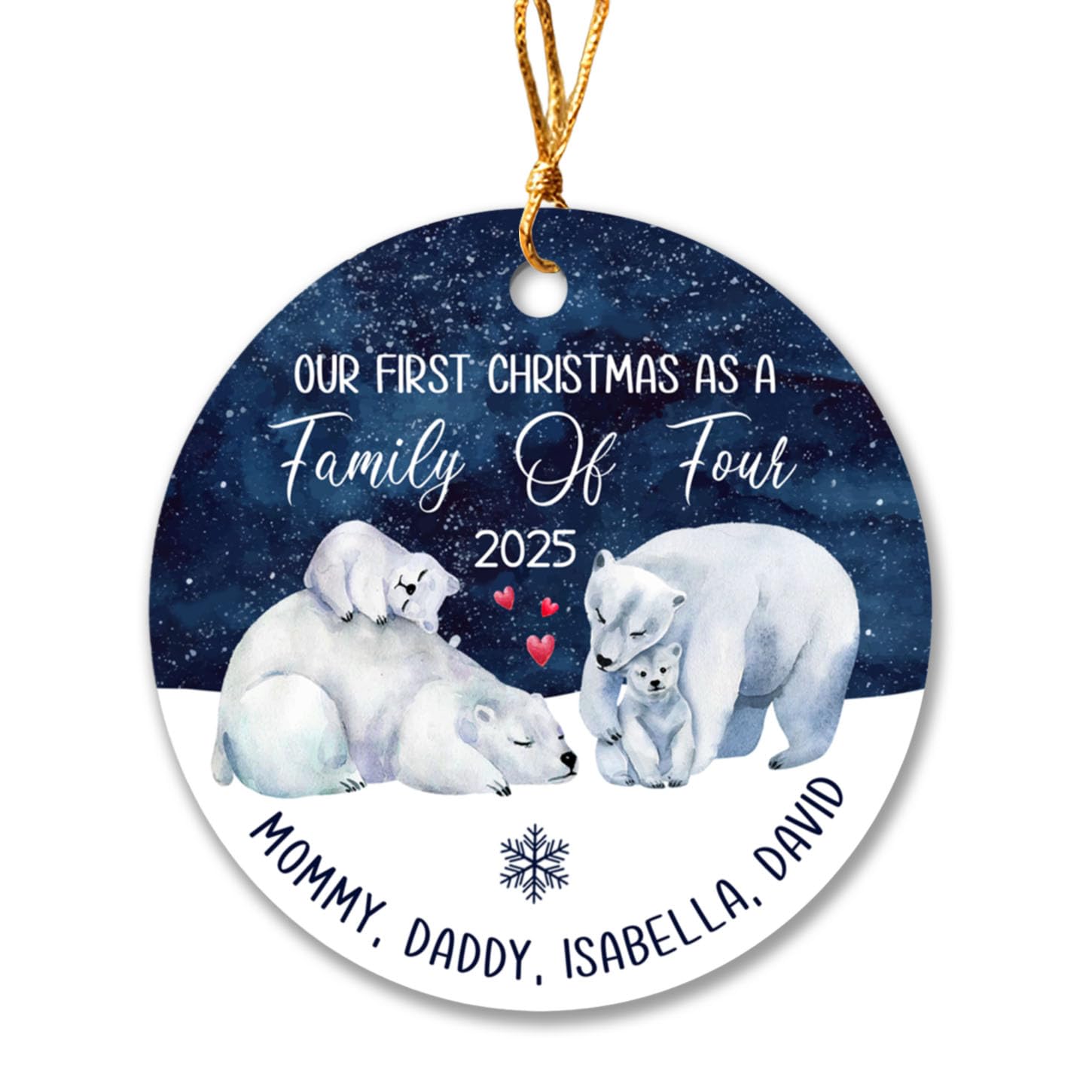 Cenluxy Personalized Family of 4 Polar Bear Ornament Christmas 2023 Our First Christmas As A Family of Four Custom Names