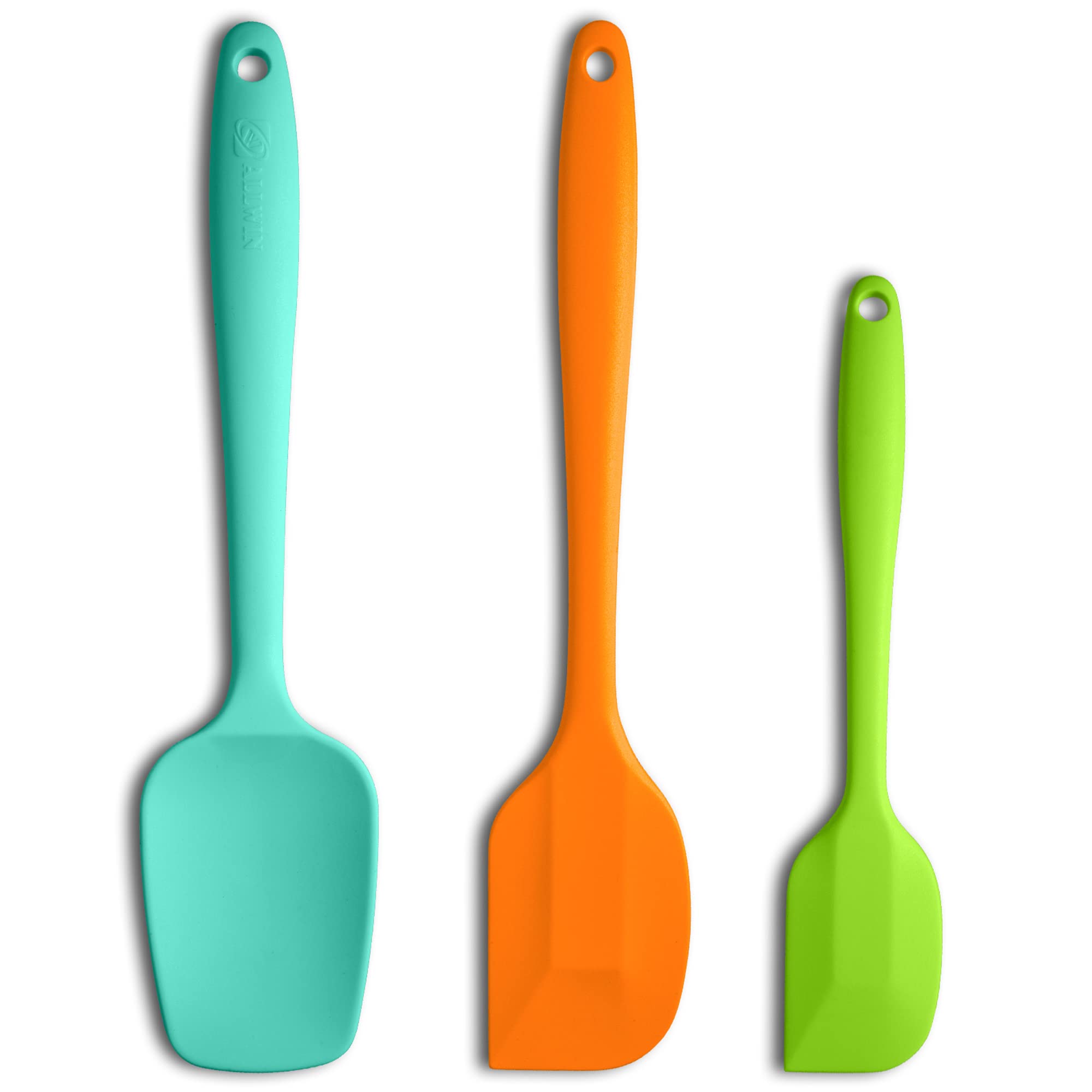Silicone Spatula 3‑Piece Set Heat Resistant 600°F Non‑Stick Rubber Spatulas with Stainless Steel Core ALLWIN HOUSEWARE Large Spatula, Spoonula & Mini Spatula for Cooking & Baking, Multicolored