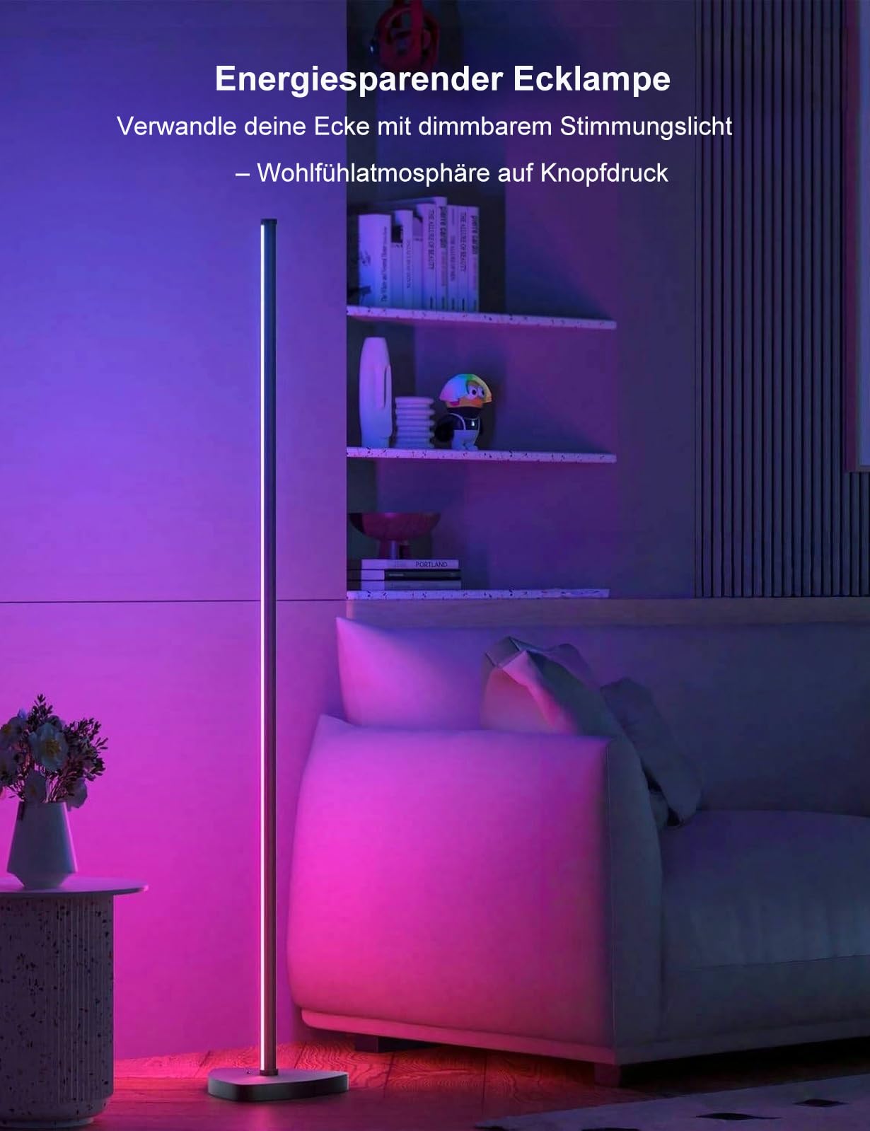Lampada da terra a LED, 180 cm, con telecomando e controllo app, 16 milioni di colori fai da te, musica sincronizzata, luce bianca calda, ad angolo, per soggiorno, camera da letto, sala giochi