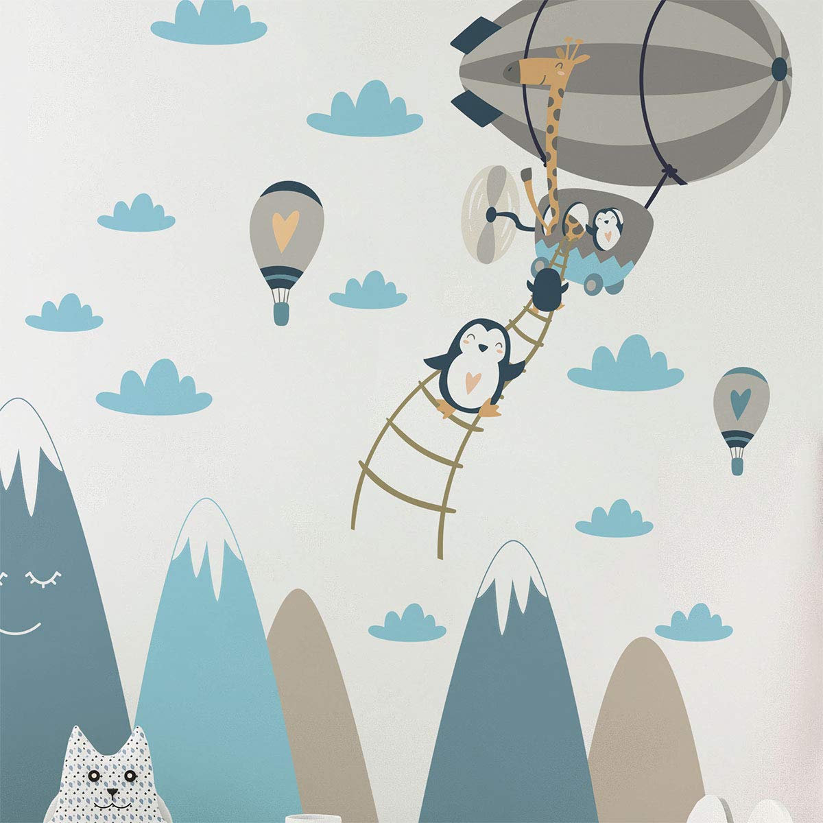 Ambiance - Adesivo da parete per bambini, motivo: Montagne, scandinavo, per camera dei bambini e animali in viaggio, 50 x 90 cm, 1 pezzo