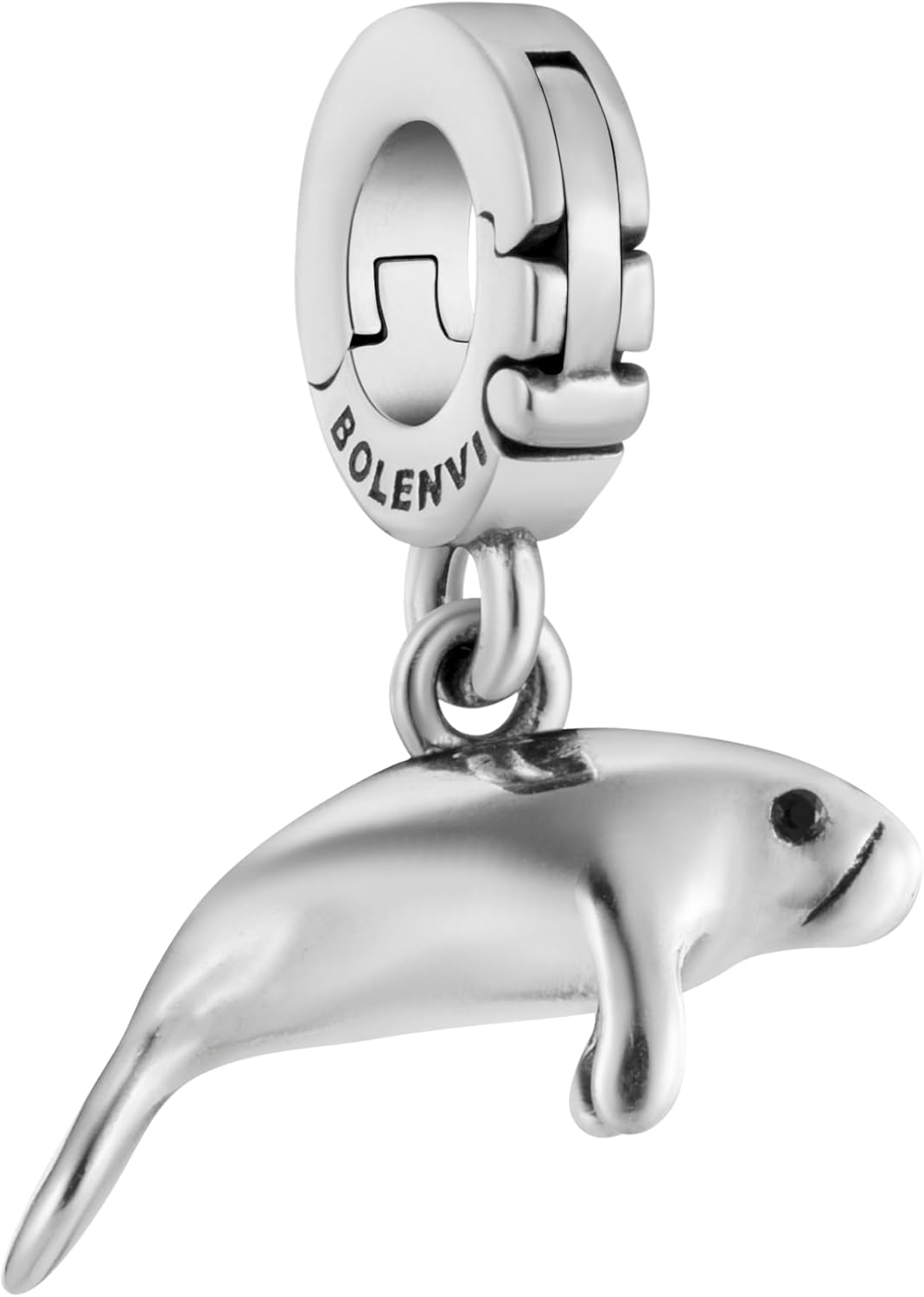 Bolenvi Manatee Clip On Open Dangle Pendant, Omni Clasp 925 Sterling Silver Charms, Compatible with Pandora & Other Charm Bracelets, Necklaces and DIY Jewelry, Cute Sea Animal Charm for Jewelry Making