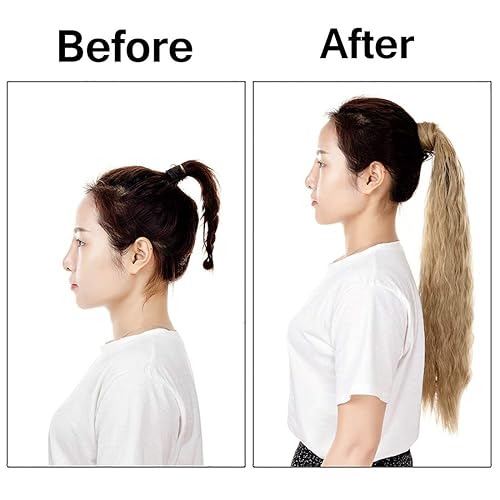 Miniatura 5 de FOCUSSEXY Extensión de cola de caballo larga de 24 pulgadas con ondas de maíz, extensión de cola de caballo mágica resistente al calor, extensión