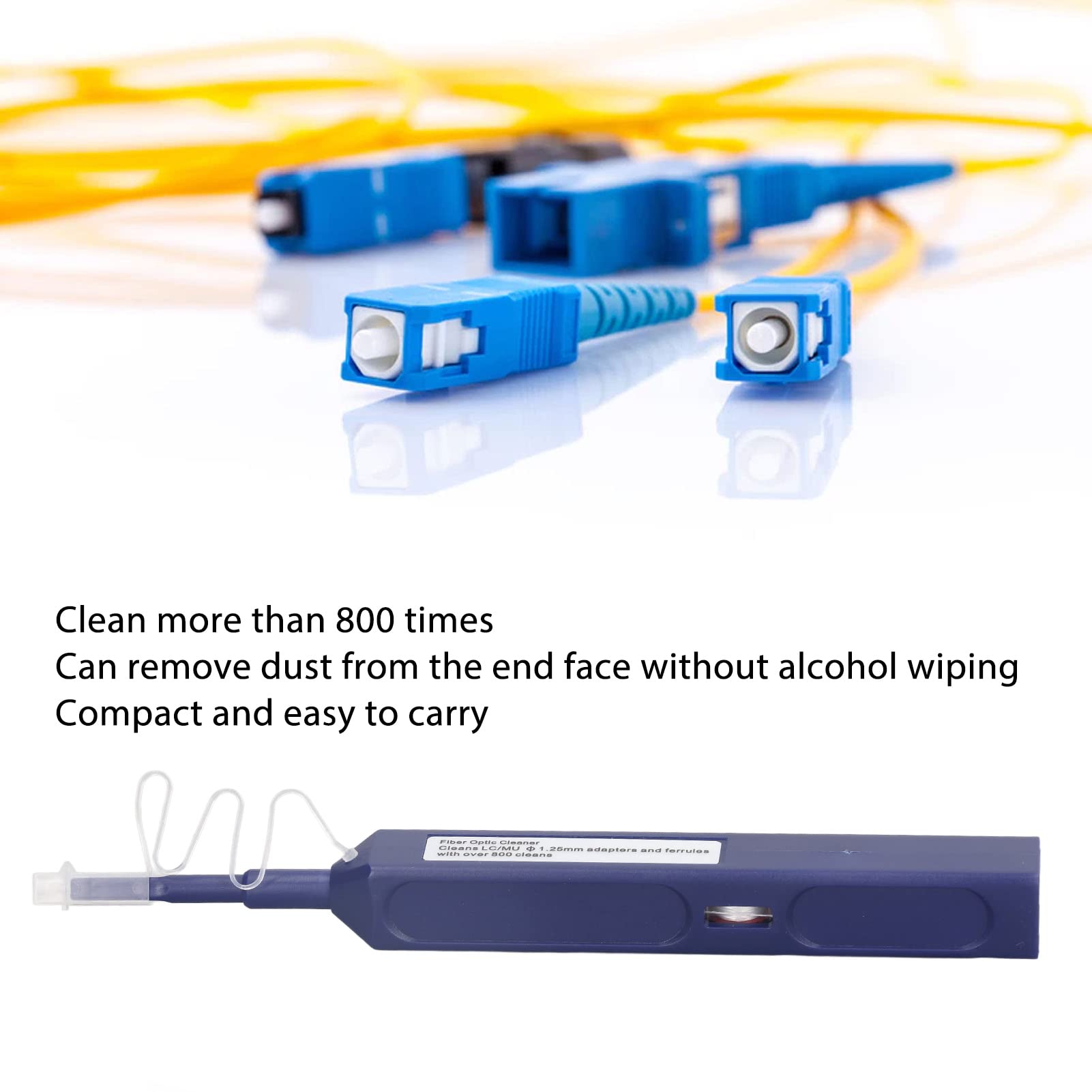 Respicefinem Fiber Cleaner Pen 1.25mm Antistatic Resin High Efficiency Dust Removal Tool for LC MU Fibers Portable with 800+ Cleaning Cycles