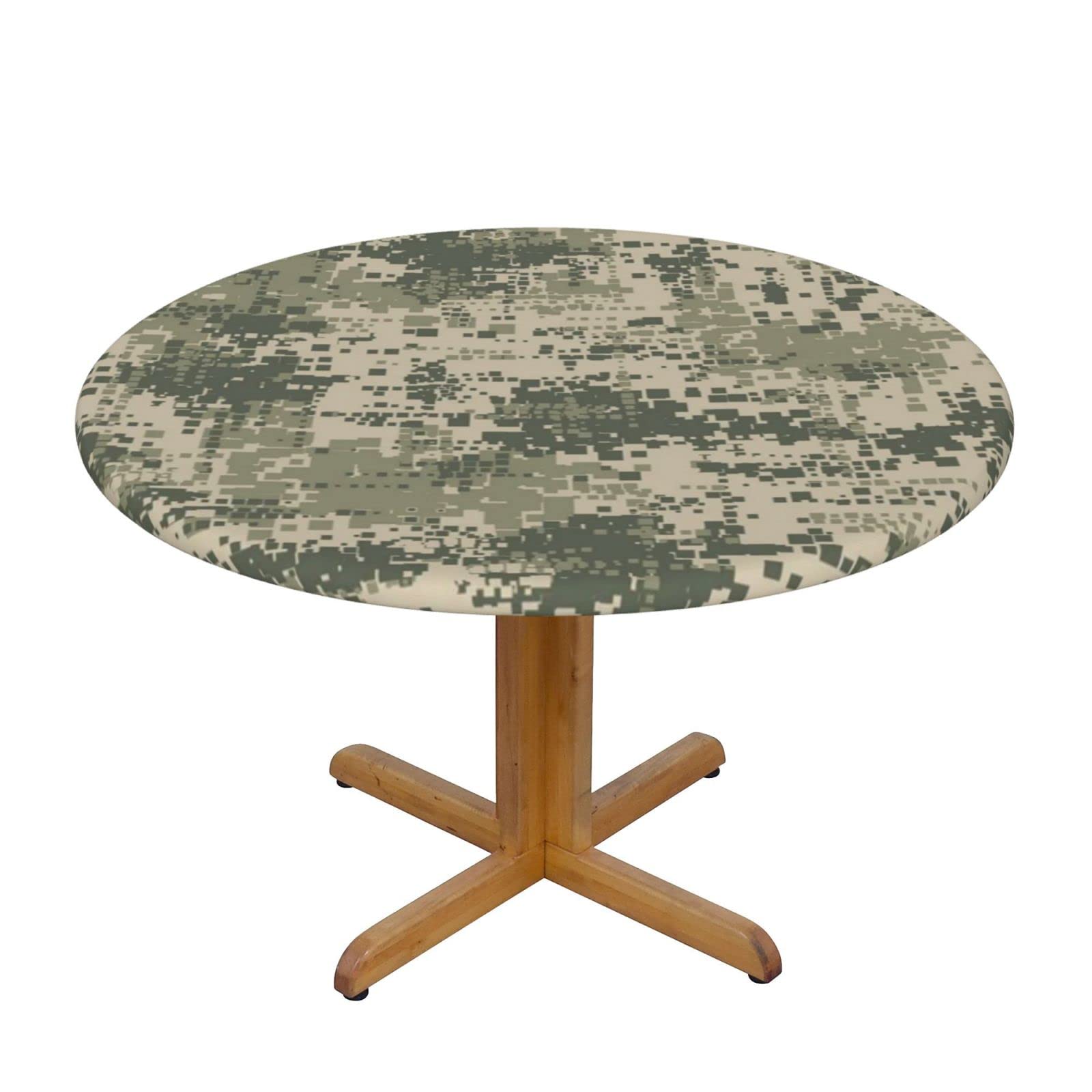 Lsjuee Round Fitted Tablecloth 45-50in Elastic Edged Table Cloth for Kitchen Dining Party Home Decor - Camouflage Uniform Army Pixel