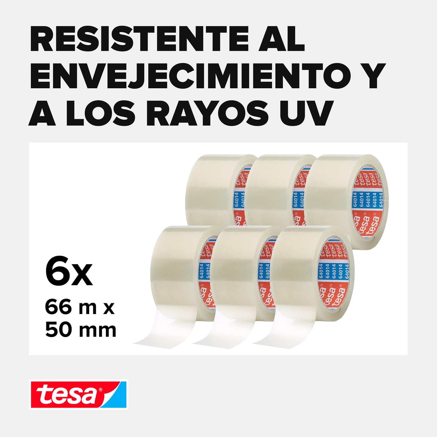 tesapack - Cinta Adhesiva Universal para Embalar, Sellar y Empaquetar - Resistente al Desgarro y a los Rayos UV - 66 m x 50 mm - Paquete de 6 Rollos - Transparente