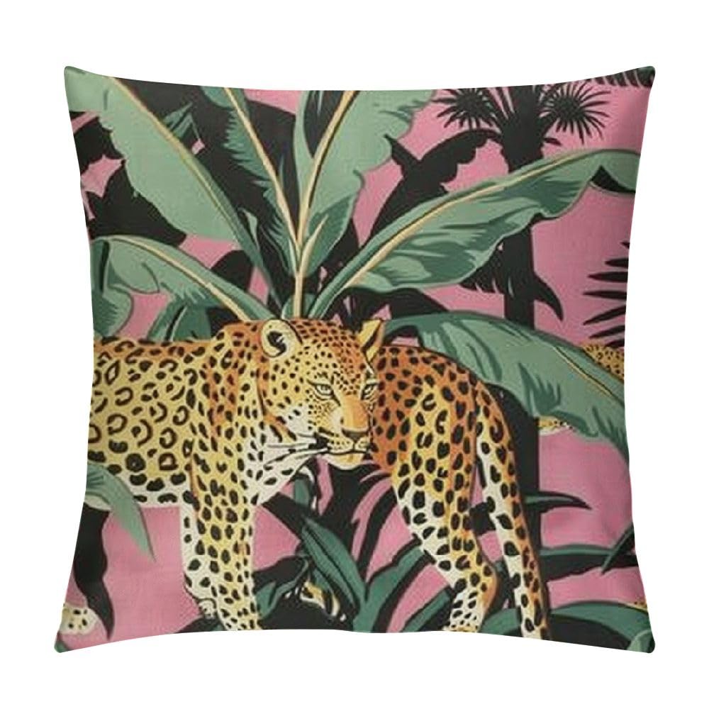 DIXMOR Pink Cheetah Pillow Covers Preppy Pillows Chic Leopard Wildlife Animal Pillow Cover Home Decor for Sofa Couch Room Bed Porch Outdoor 20x20in