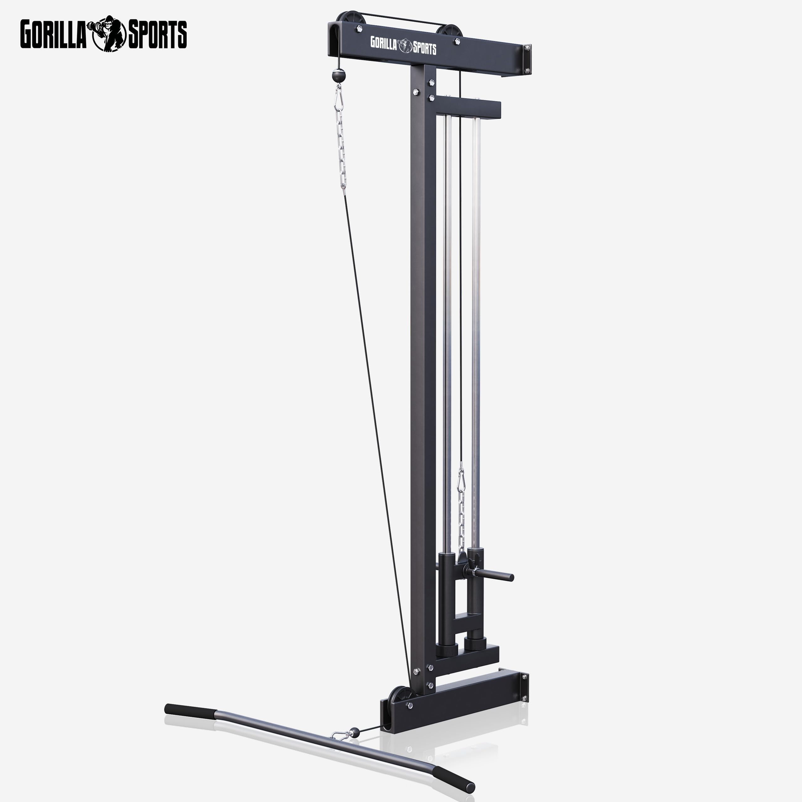 Gorilla Sports® Stazione LAT Machine - Montaggio a Parete, Carico Massimo 300 kg, incl. Lat Pull Bar e 2 Chiusure a Molla - Pulldown Cavo, Macchina per Cavi, Cable Tower, Allenamento, Palestra