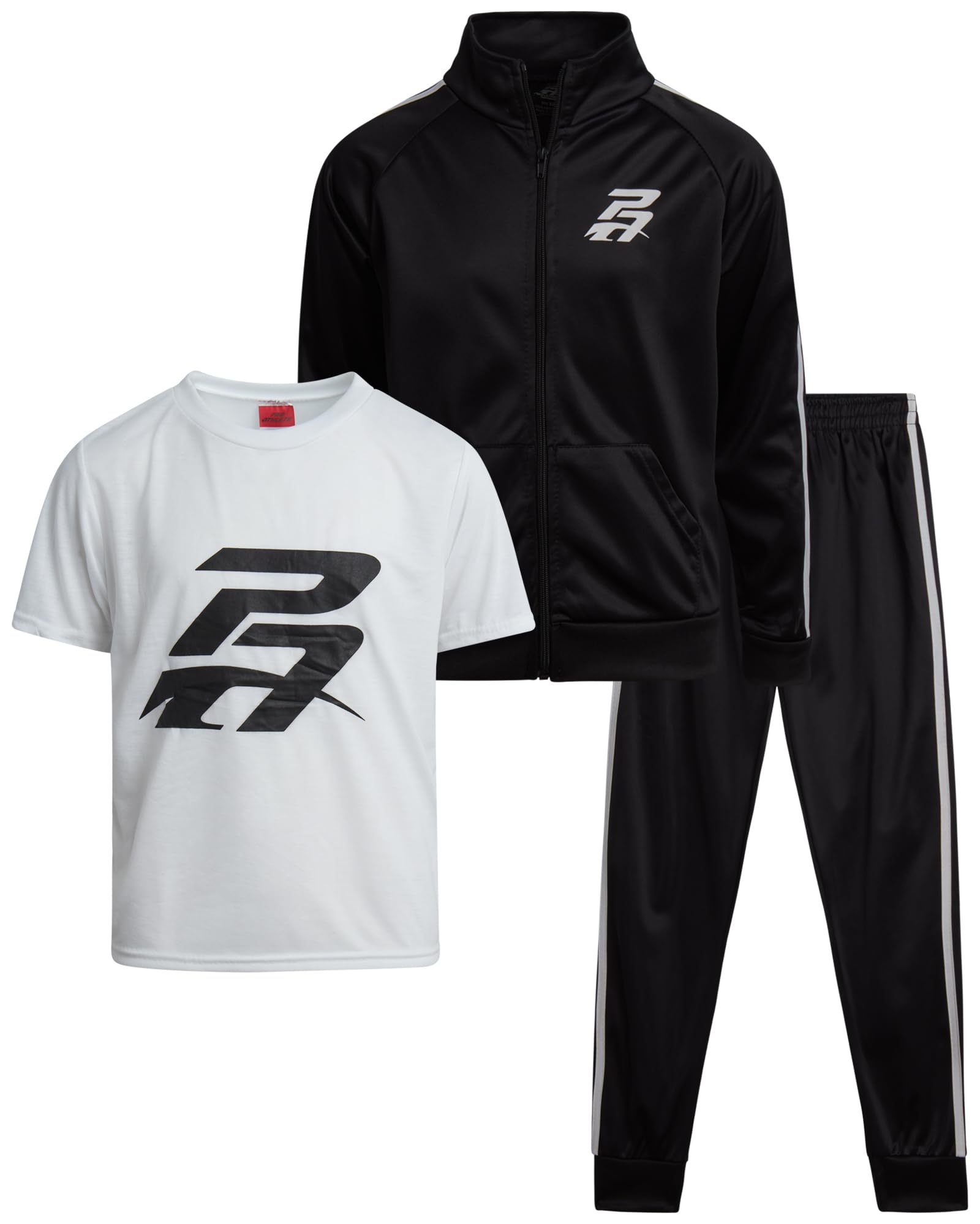 Pro Athlete Conjunto de chándal para niños, 3 piezas, sudadera de punto con cremallera, camiseta gráfica atlética y pantalones deportivos para niños