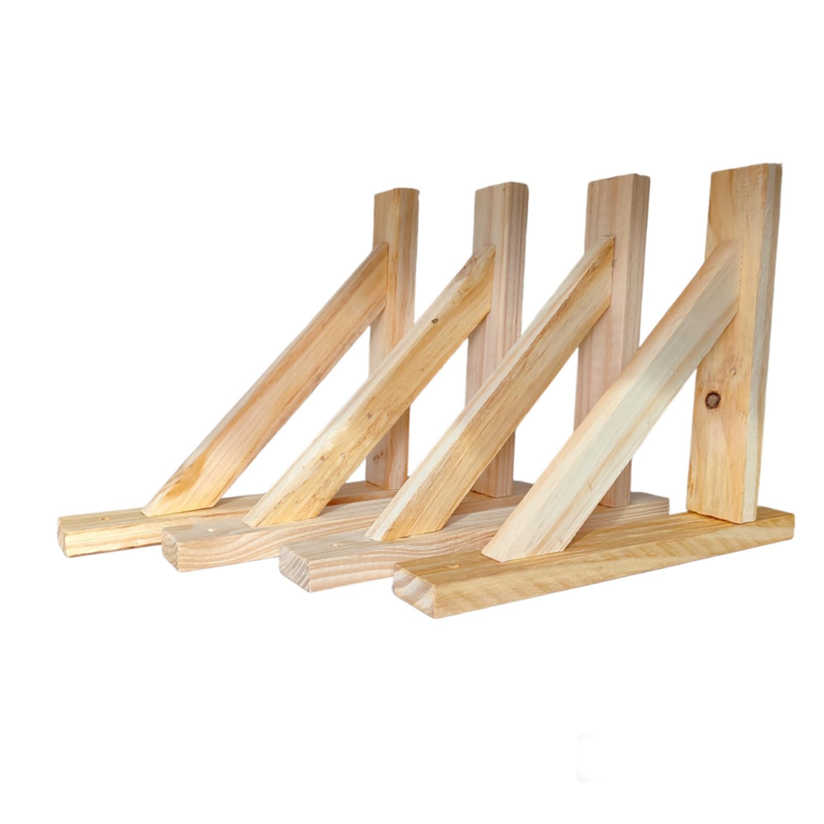 Soportes escuadras de Estante 4 unidades de Madera de Pino Aketemola | Estilo Natural para Baldas | Hechas a Mano | Fácil Instalación | 28x22 cm
