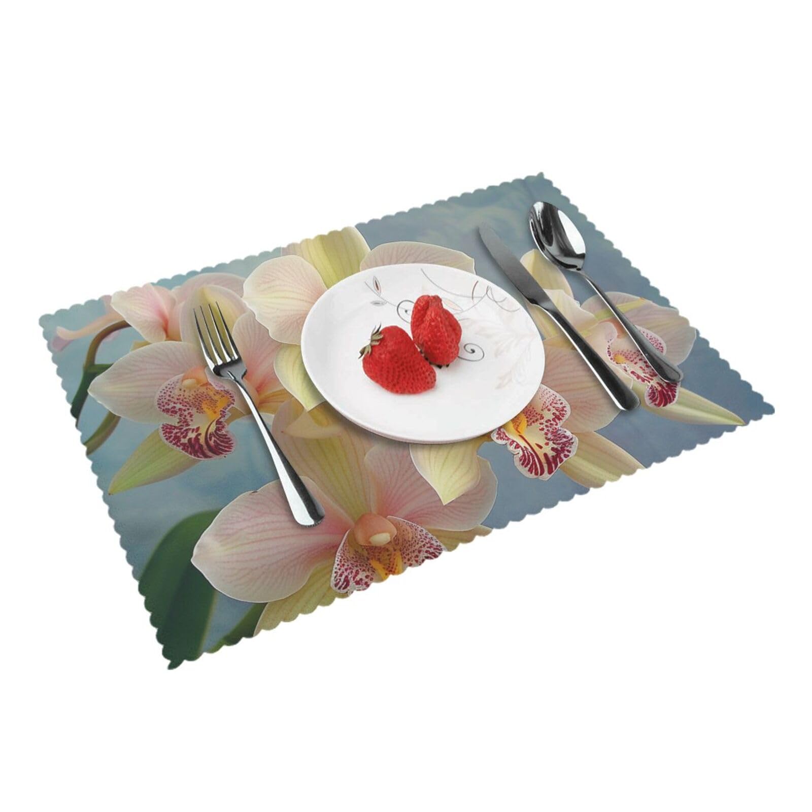 Orchids Printed Placemat Heat Resistant Place Mats Set of 4 PCS Washable Kitchen Table Mats, 12x18 Inch