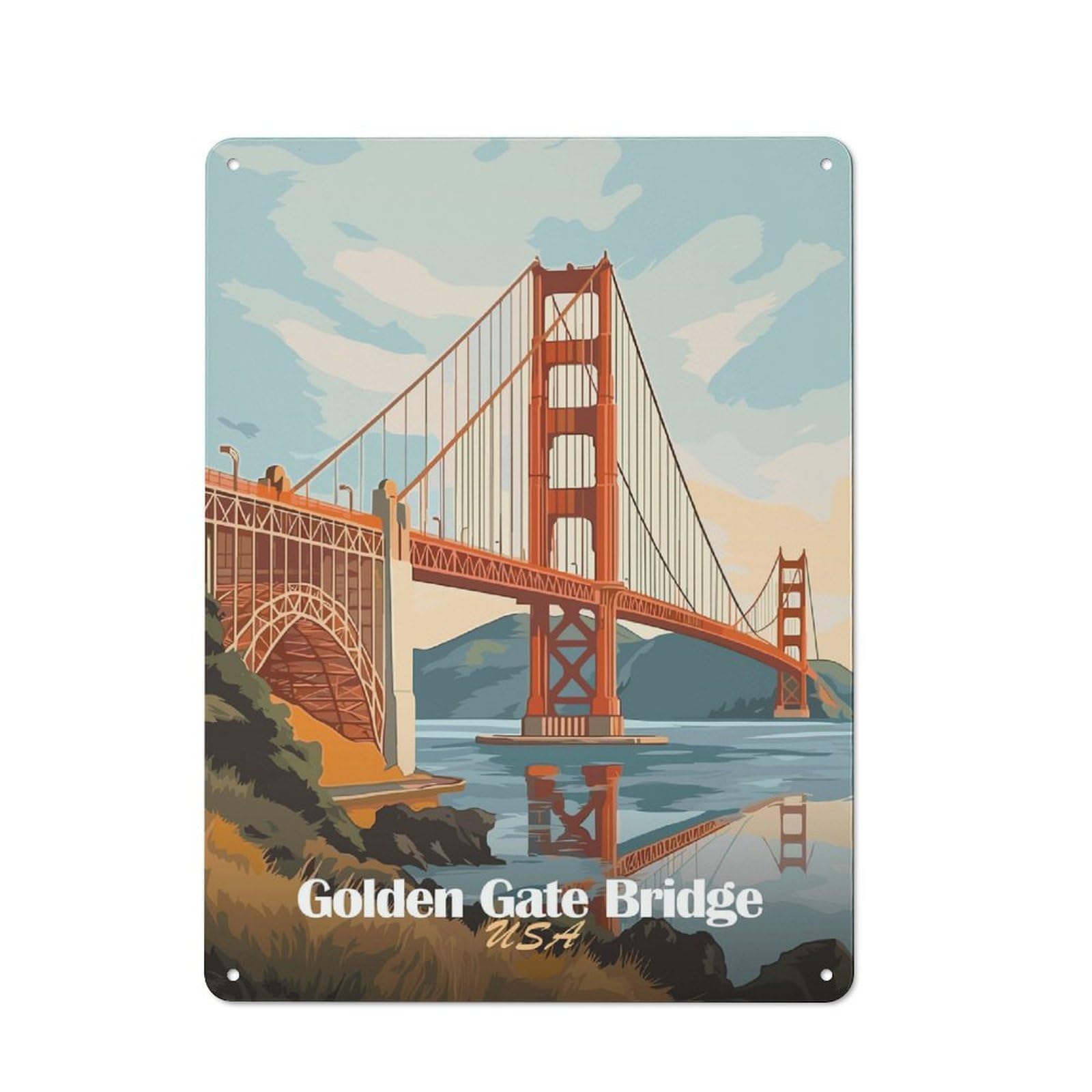 Junmoney Style-10 Metal Wall Sign 40X30cm Featuring Golden Gate Bridge For Living Room Wall, For Feature Wall Decorators