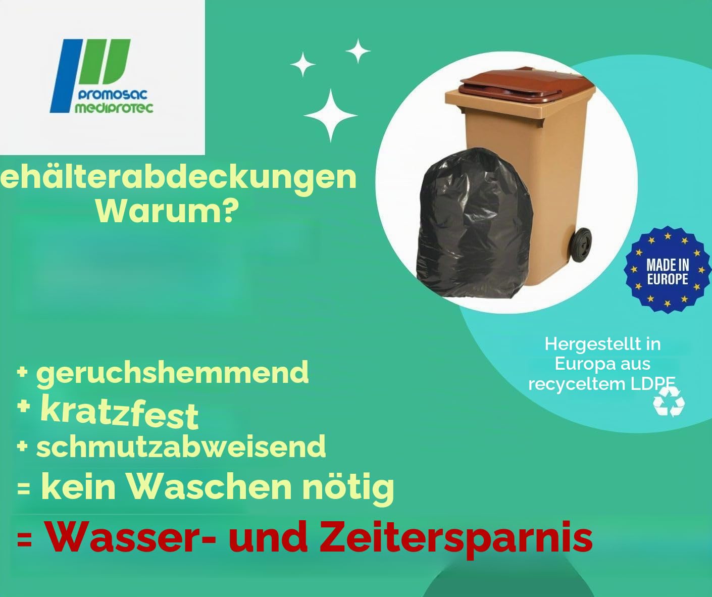 Müllbeutel, Müllsäcke, Abfallsäcke, 240 l, transparent | für 200-l-Mülleimer oder Behälter mit 2 Rädern | hohe Widerstandsfähigkeit | Auslaufschutz – schmutzabweisend – Anti-Waschen