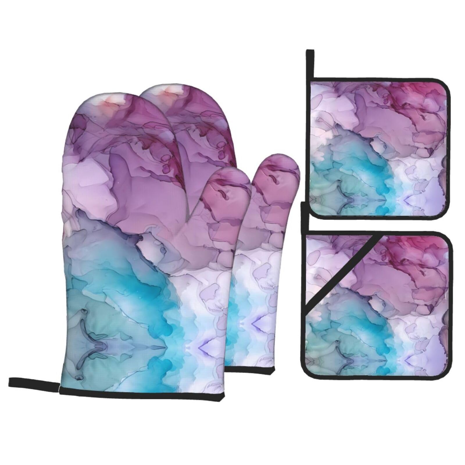 HJFCZH Abstract Marble Prints Kitchen Throw Set: Durable Oven Layers with Waterproof Polyester – 4 Piece Heat Protection System