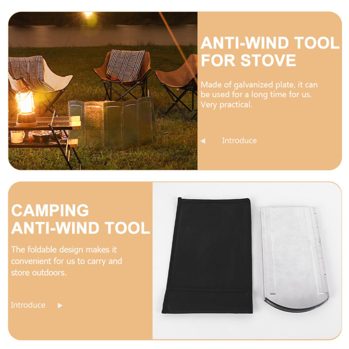 HANABASS Paravento per Fornello Portatile, Parabrezza per Barbecue Pieghevole a 8 Pannelli, Lamiera Zincata Argento, Smontabile e Facile da Trasportare, per Picnic e Outdoor