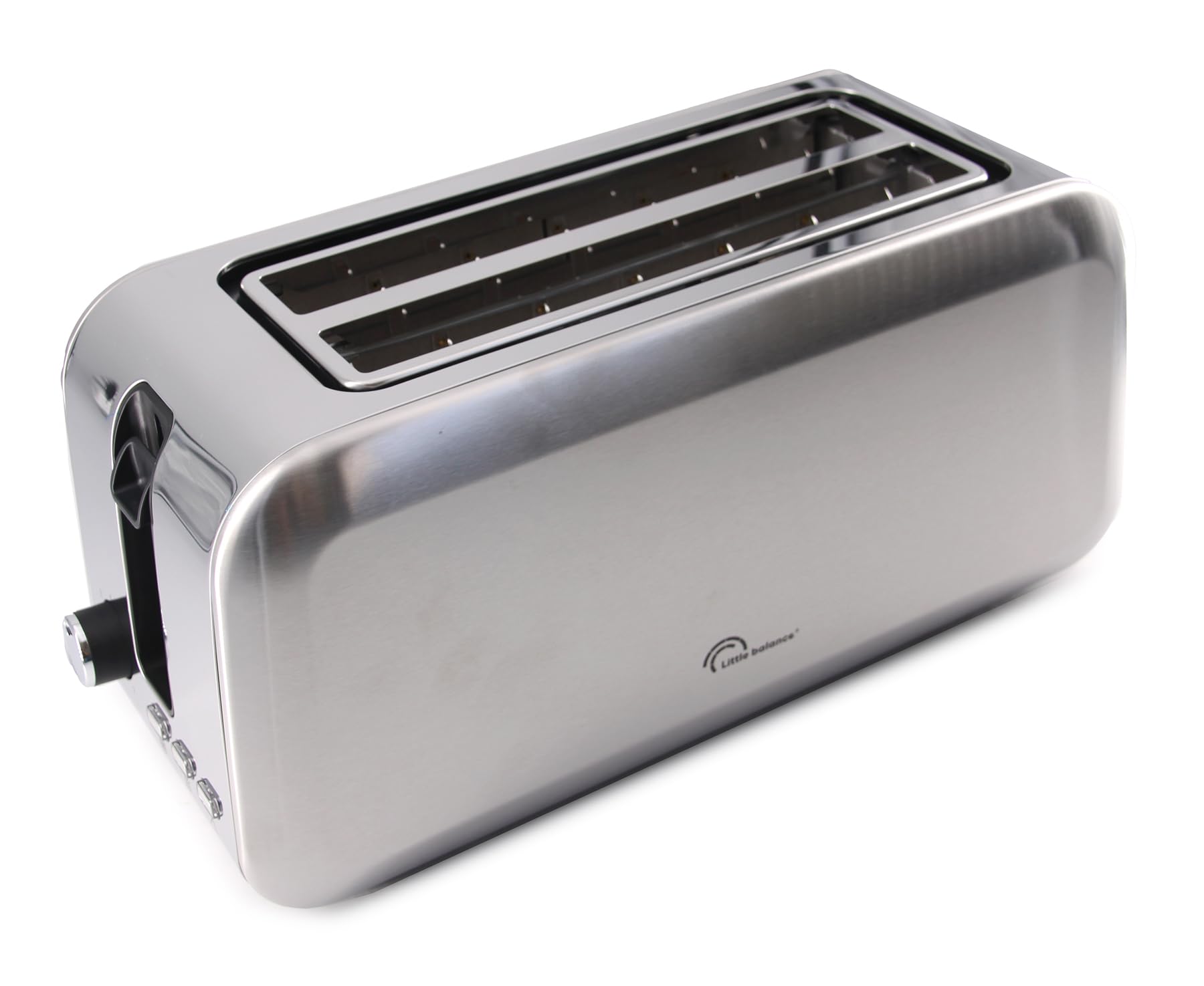 LITTLE BALANCE 8697 Dual Inox, Grille pain Toaster, 2 fentes longues pour 4 tranches de pain, Tiroir Ramasse-miettes, 1450 W, Tout Inox