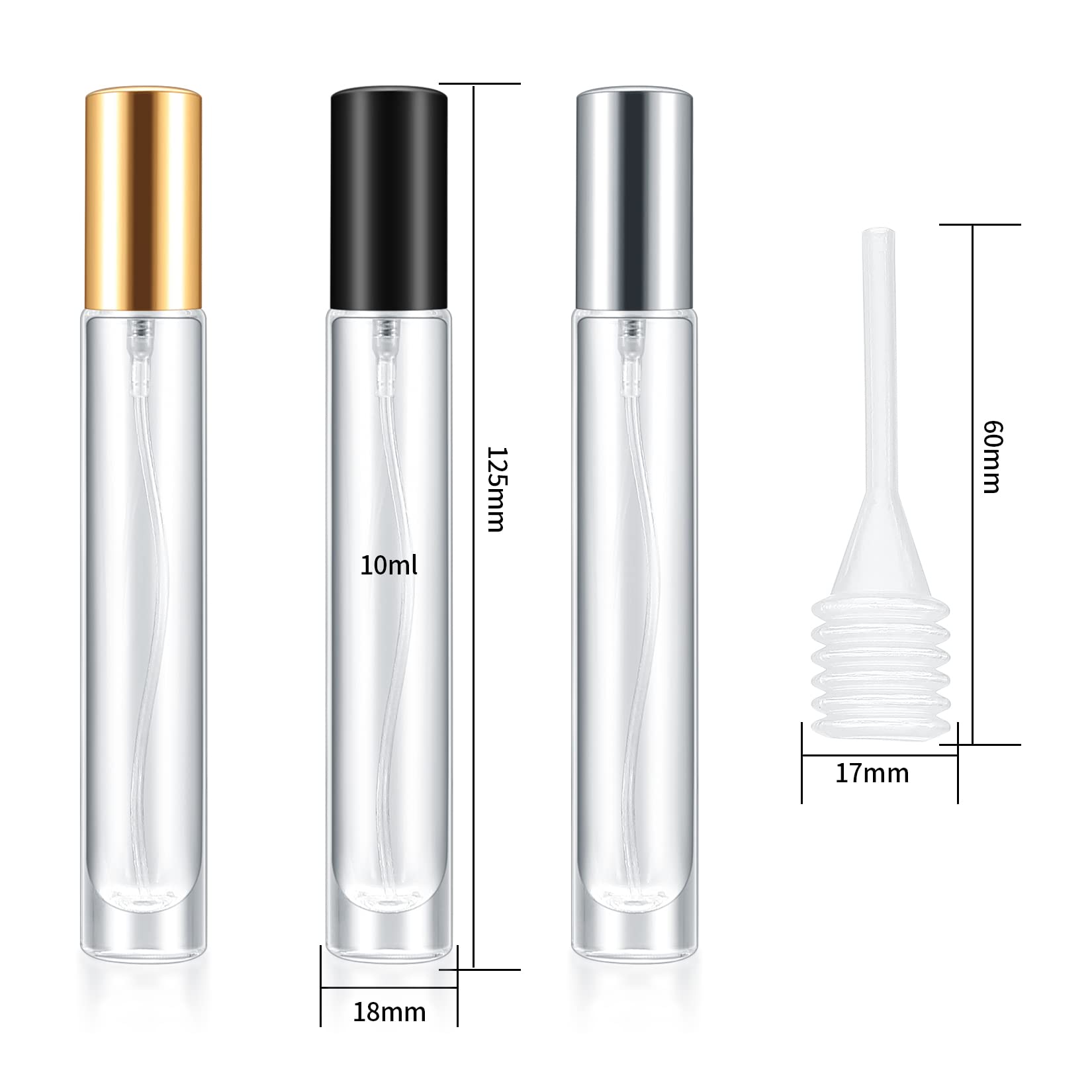Set di 4 Spray per Profumo in Vetro, con Nebbia Fine, Flacone Spray per Profumo Riutilizzabile e Ricaricabile in Vetro, Flacone Spray per Viaggi, Profumi e Trucco - Argento