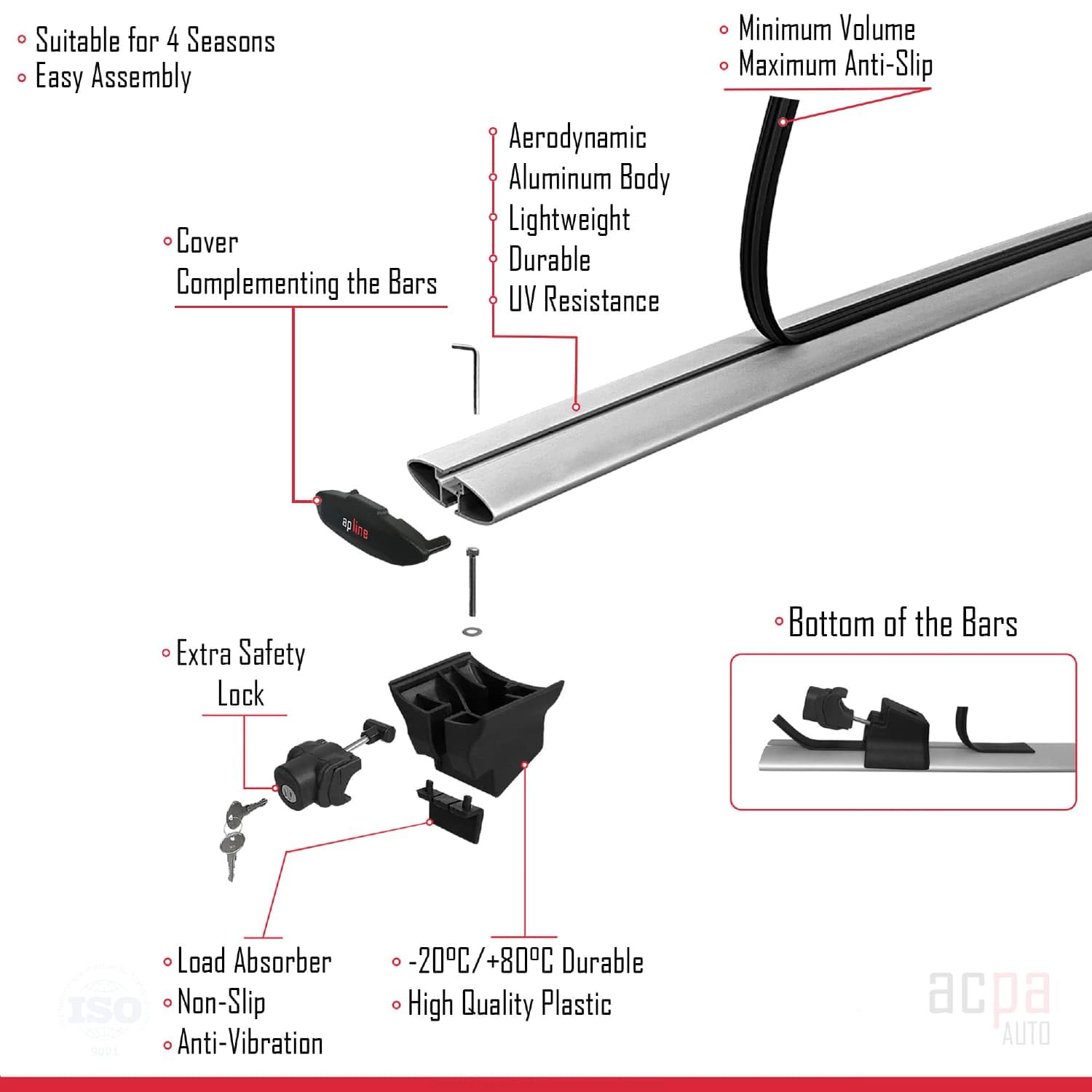 Compatible con Audi A4 (B9) Avant 2016 – 2023 Baca Hook portaequipajes con llave aluminio gris