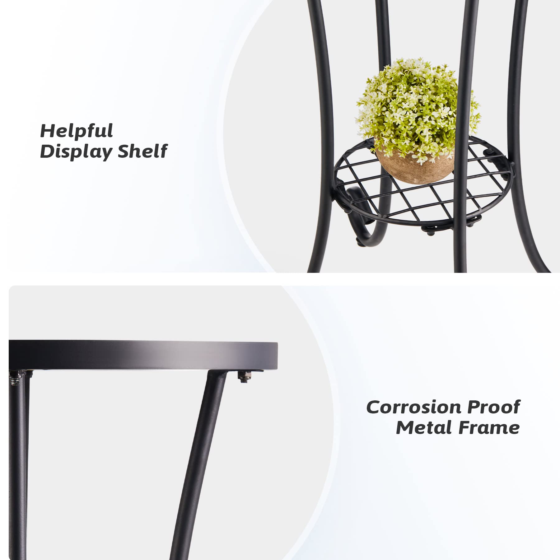 Mesa auxiliar de patio y soporte para plantas, mesa auxiliar de 21 pulgadas con parte superior de azulejos de cerámica de 14 pulgadas para decoración de porche, jardín, mesa decorativa para 9