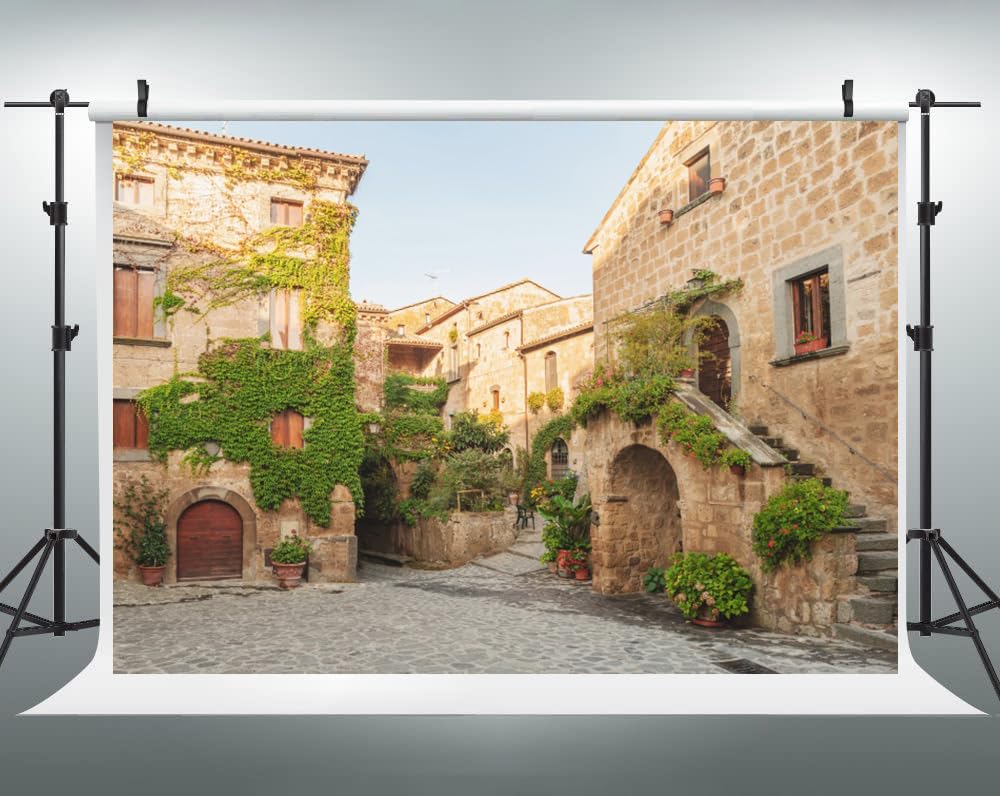 10x8ft Italy Street Backdrop Europe Village Town Landscape Buildings Photography Background Italian Tuscany Stone Wall Old House Banner Decorations