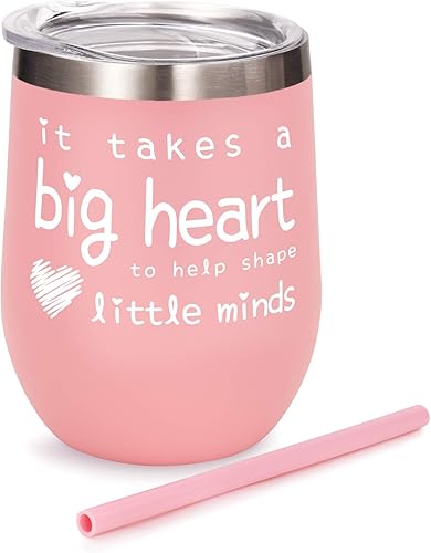 Regalos de agradecimiento para profesores regalos para profesores para mujeres vaso de copa de vino con texto en inglés It Takes a Big Heart to Help