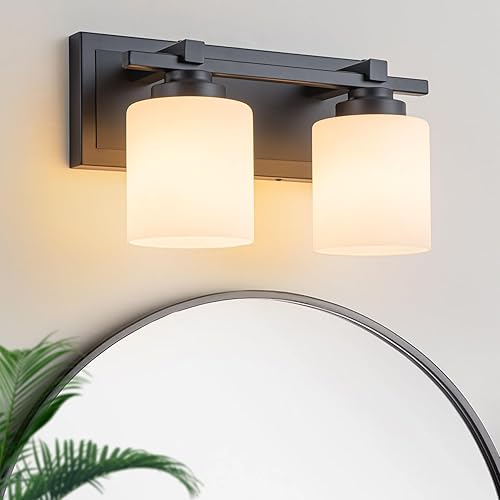 Miniatura 48 de 1 Lámpara Moderna para Baño sobre Espejo, Luces de Tocador Cromadas para Apliques de Pared de Baño con Pantallas de Vidrio Blanco Lechoso, Casquillo