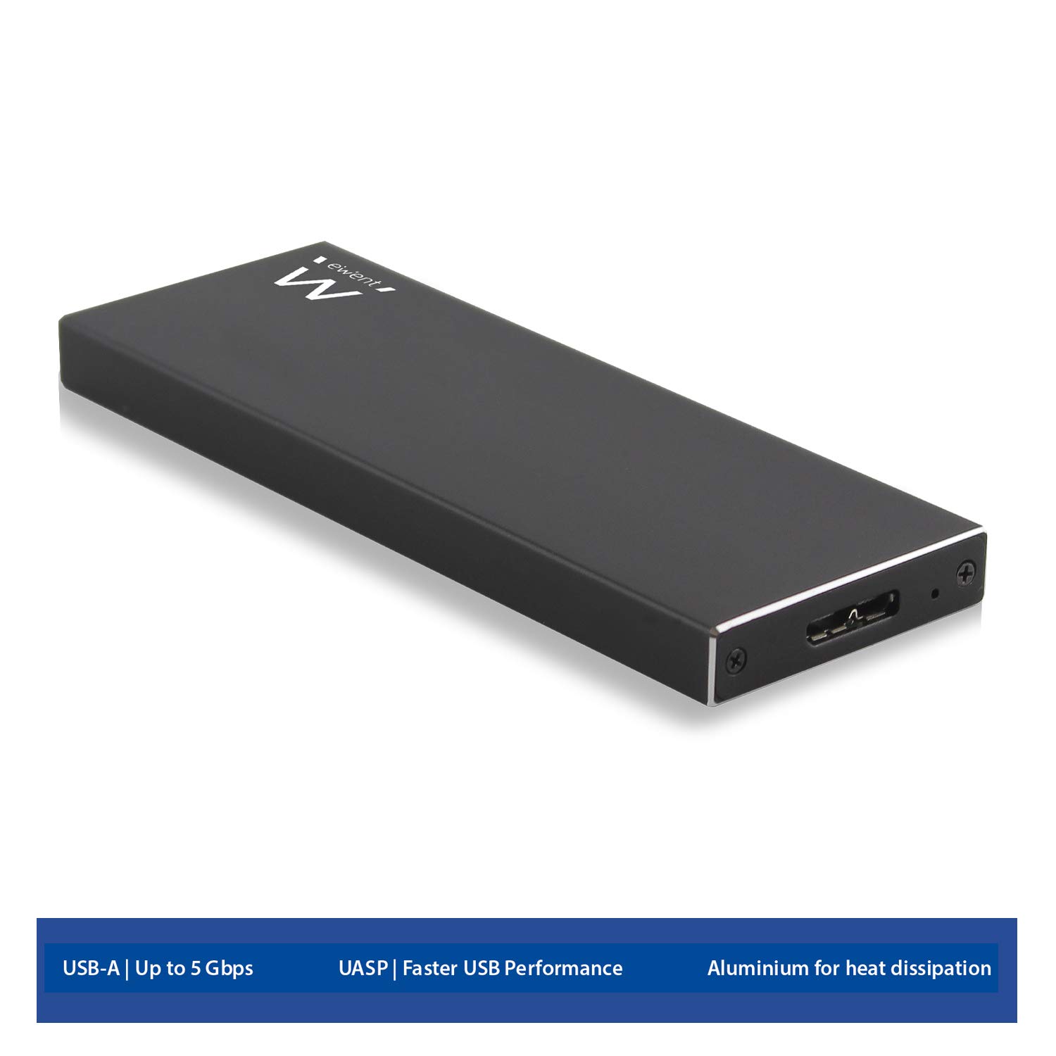 Ewent SSD M.2 Case NGFF USB A et B/BM 3.2 Gen1 (USB 3.0) jusqu'à 5Gbps, Boîtier Externe pour Disque Dur 80mm, SSD 2230/2242/2260/2280 B-Key M+B-Key, SATA M.2 avec UASP, Noir