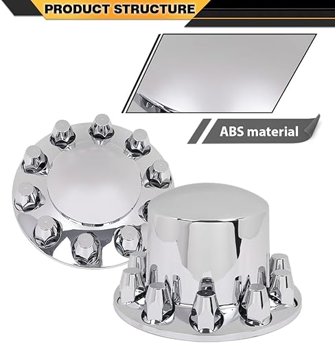 Miniatura 2 de Cubierta de cubo Kit de rueda de semircamión Cubierta de eje Cromo 1.299 in Lug Delantero y Trasero Compatible con semi-camiones con ruedas