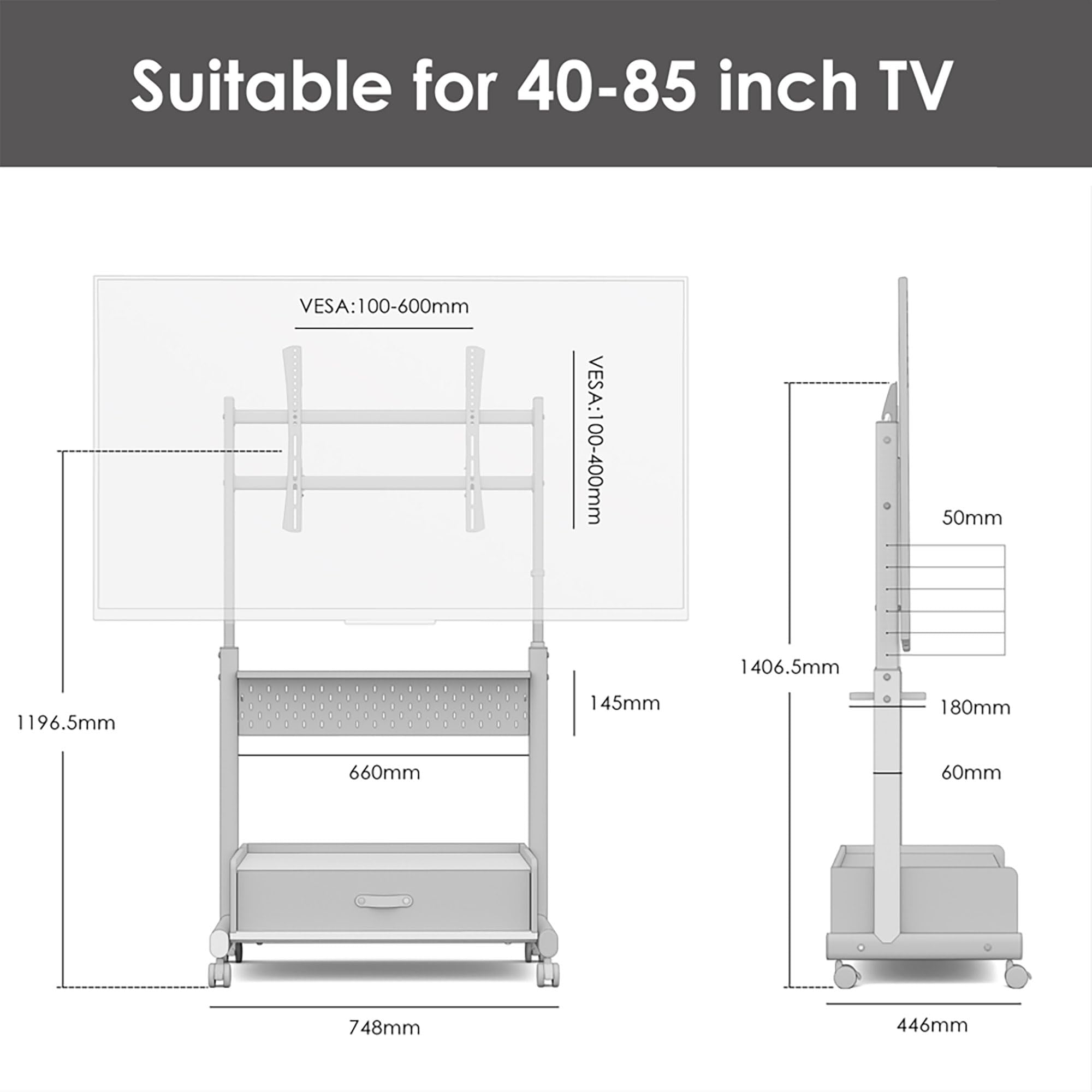 FITUEYES Support TV roulettes, 40-85 Pouces, VESA 600 x 400 mm