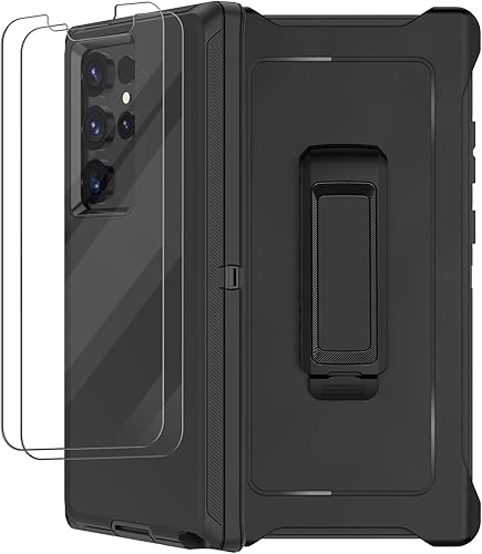 Funda para Samsung Galaxy S23 Ultra con funda de clip para cinturón, 2 protectores de pantalla, grado militar resistente a prueba de golpes de