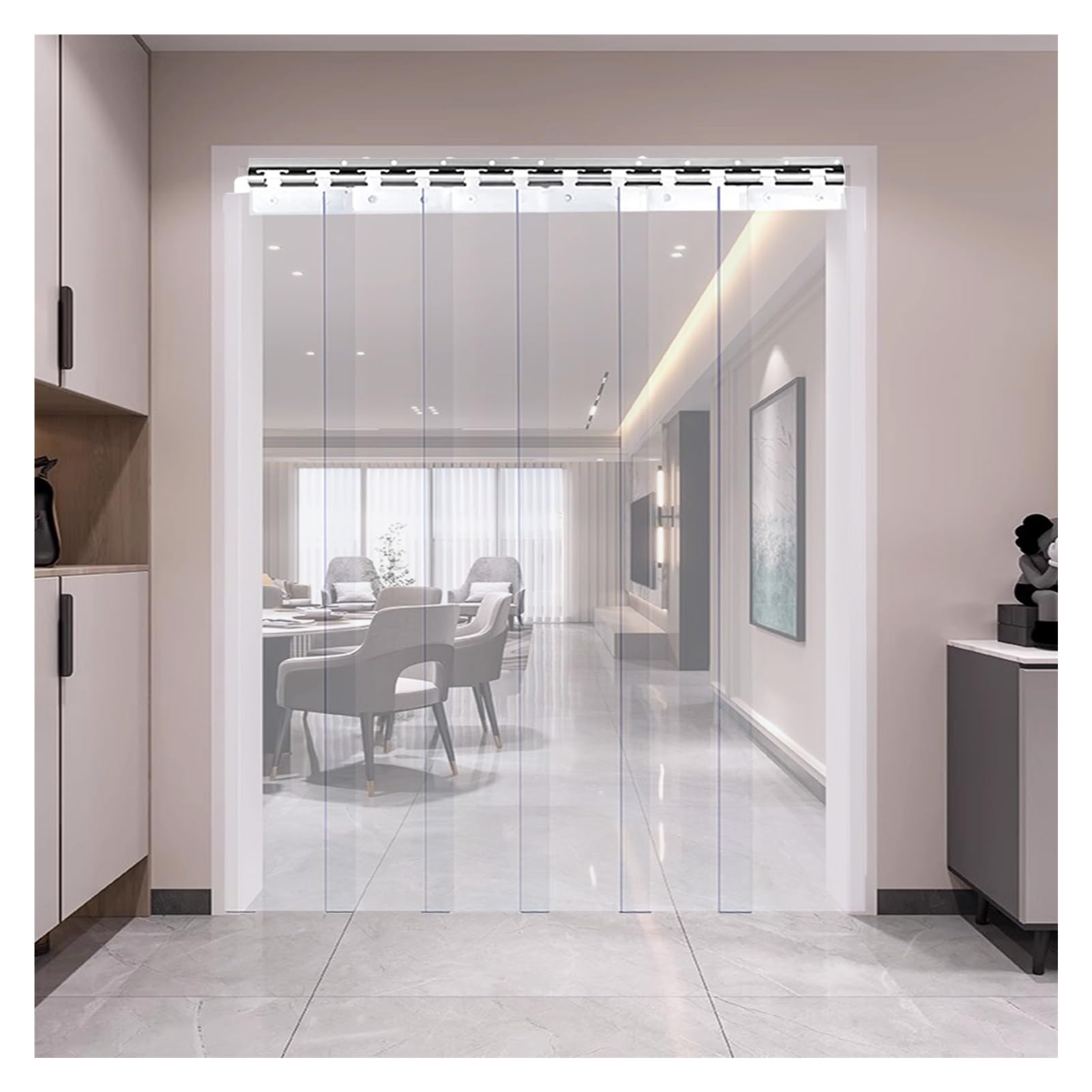 Rideau de porte en plastique transparent, kit de rideau de porte en PVC, rideau de porte à lanières en PVC transparent pour portes de congélateur et d'entrepôt (transparent, 150 x 240 cm / 5