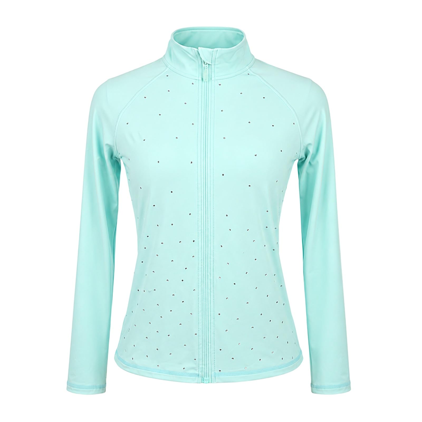 Eiskunstlauf Jacke Damen Teens Reißverschluss Strass Training | Jacke mit Reißverschluss, Stehkragen, Stretch-Passform, Strass vorn und schlichtem Rücken fürs Training auf Eis