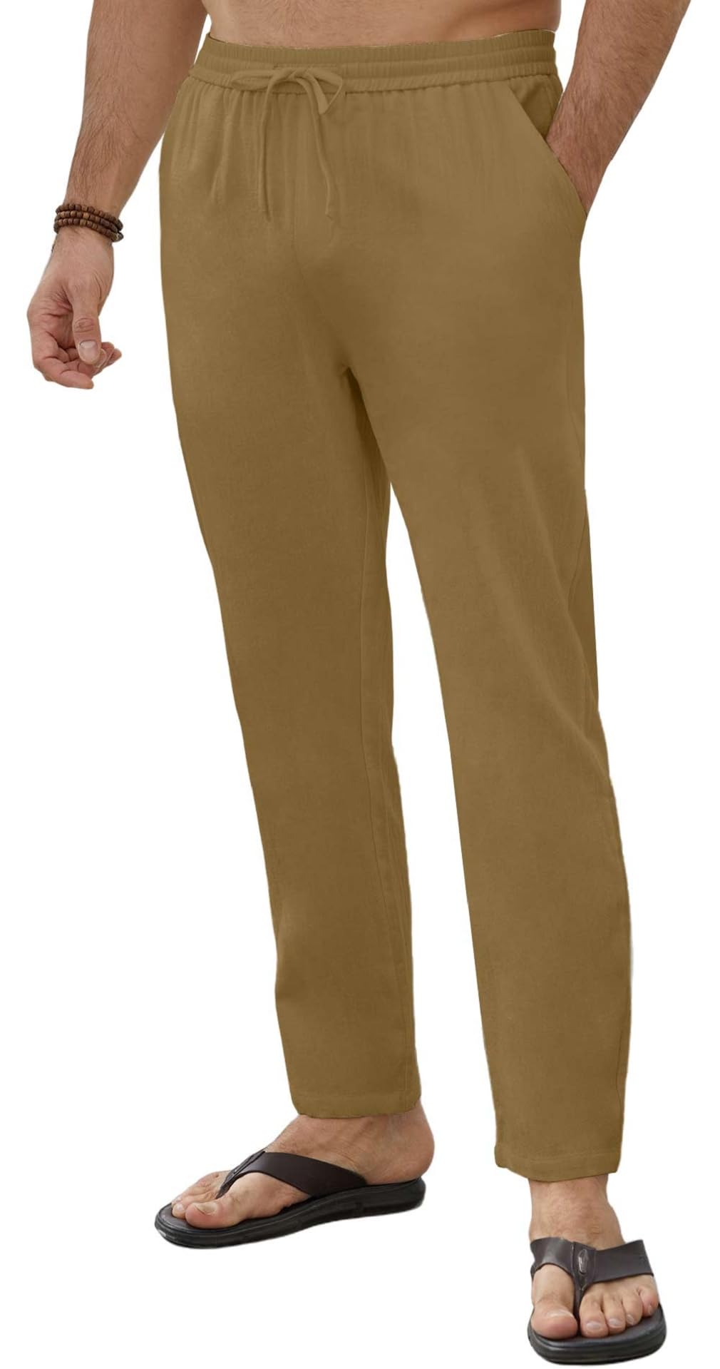Yutdeng Leinen Hose Herren Sommer Weite Hose Lang Freizeithose Dünne Sommerhose Leicht Leinenhose Slim Fit mit Taschen Kordelzug Strandhose Herren Baumwollhose Relaxhose Linen Pants