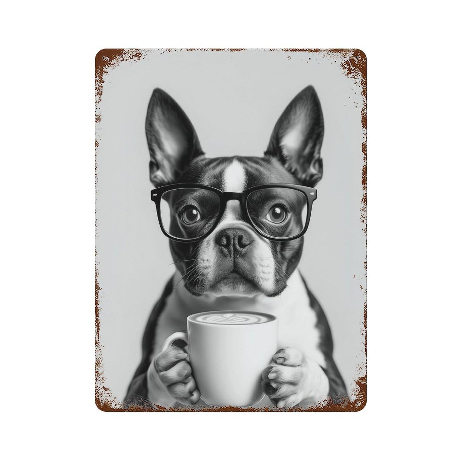 xiaoxiaoshen Boston Terrier Coffee Print Wall Decor Art Metal Tin Poster Modern Home Decor Art Home Bar Shop Decorations Vintage Sign 40x30cm
