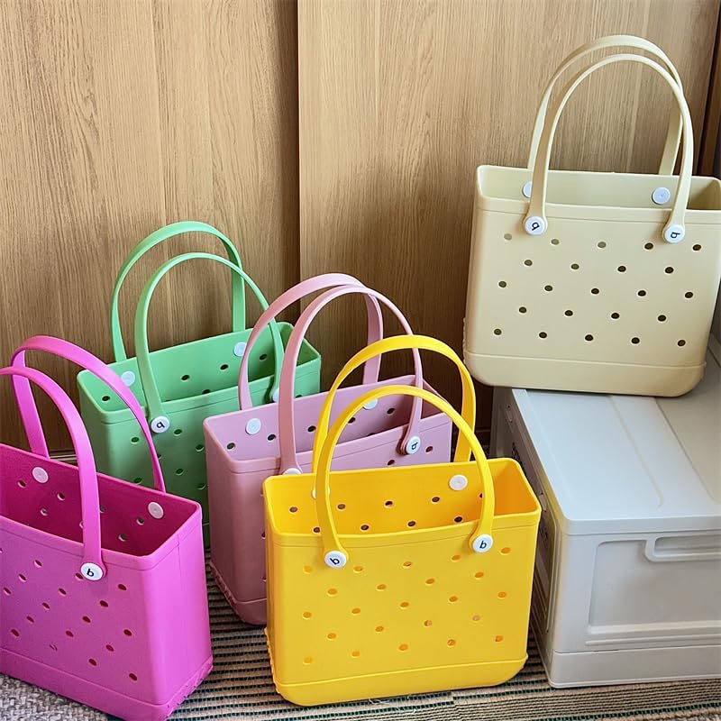 Bolsa Playa, Bolso Playa Mujer Bolsa de Playa Resistente al Agua, cestas de Almacenamiento, Bolsa de Playa de Goma de Verano, Color sólido, Organizador de artículos Diversos(Yellow)