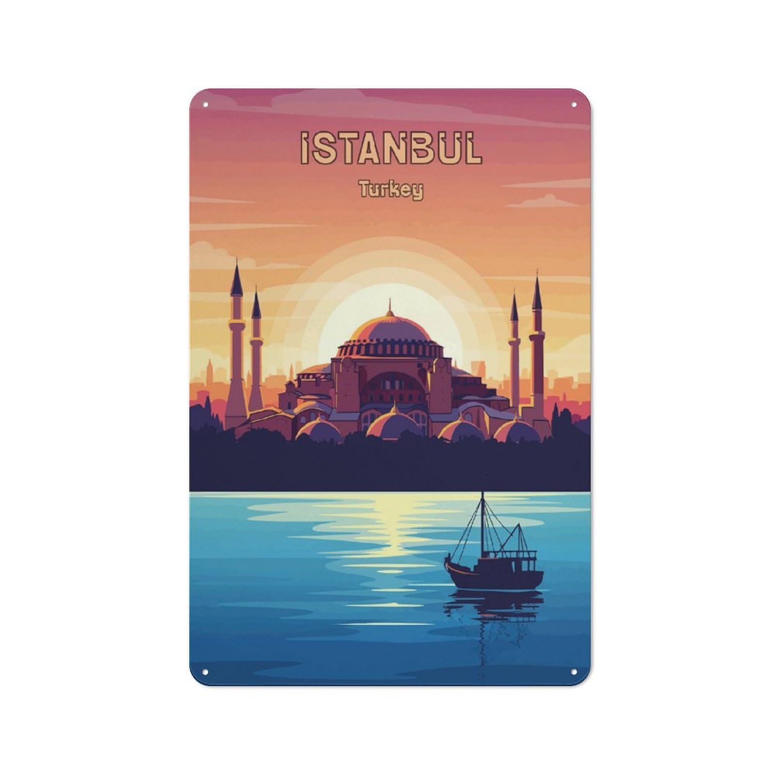 Junmoney Style-17 Istanbul, Turkey Travel Poster Illustration Country Vintage Metal Wall Decor 30X20cm, Country Metal Sign For Kitchen, Cottage, Porch Or Garden Room