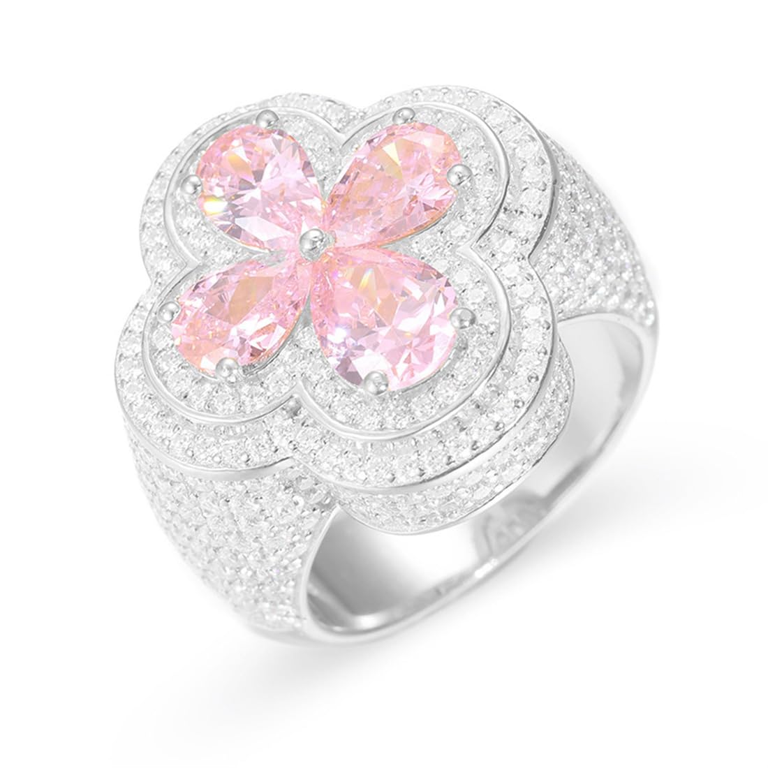 Bague hip hop rose en argent S925 et moissanite pour illuminer vos soirées - 8