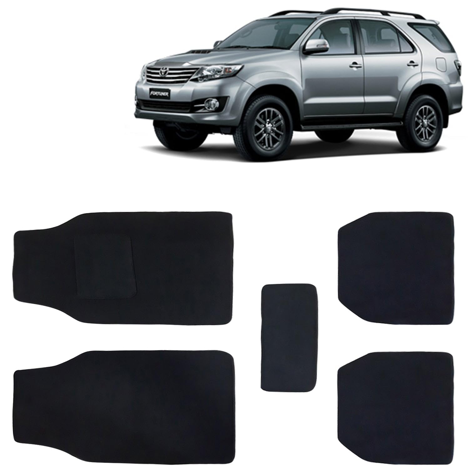 Kingsway Carpet Style Universal Car Mats for Toyota Fortuner, 2008-2017 Model, Black Color Anti Slip Car Floor Foot Mats, Complete Set of 5 Piece, Executive Series
