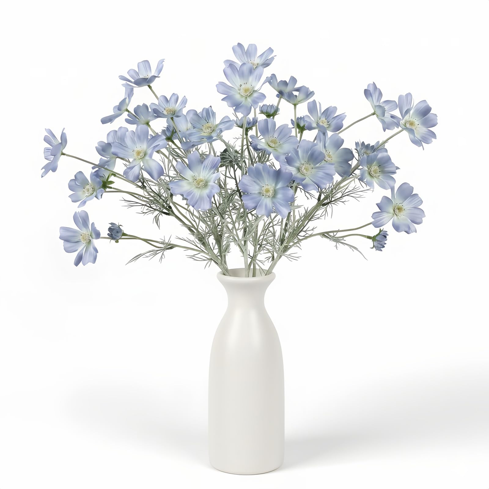 LINSIE 4 Pcs Light Blue Artificial Cosmos Flowers