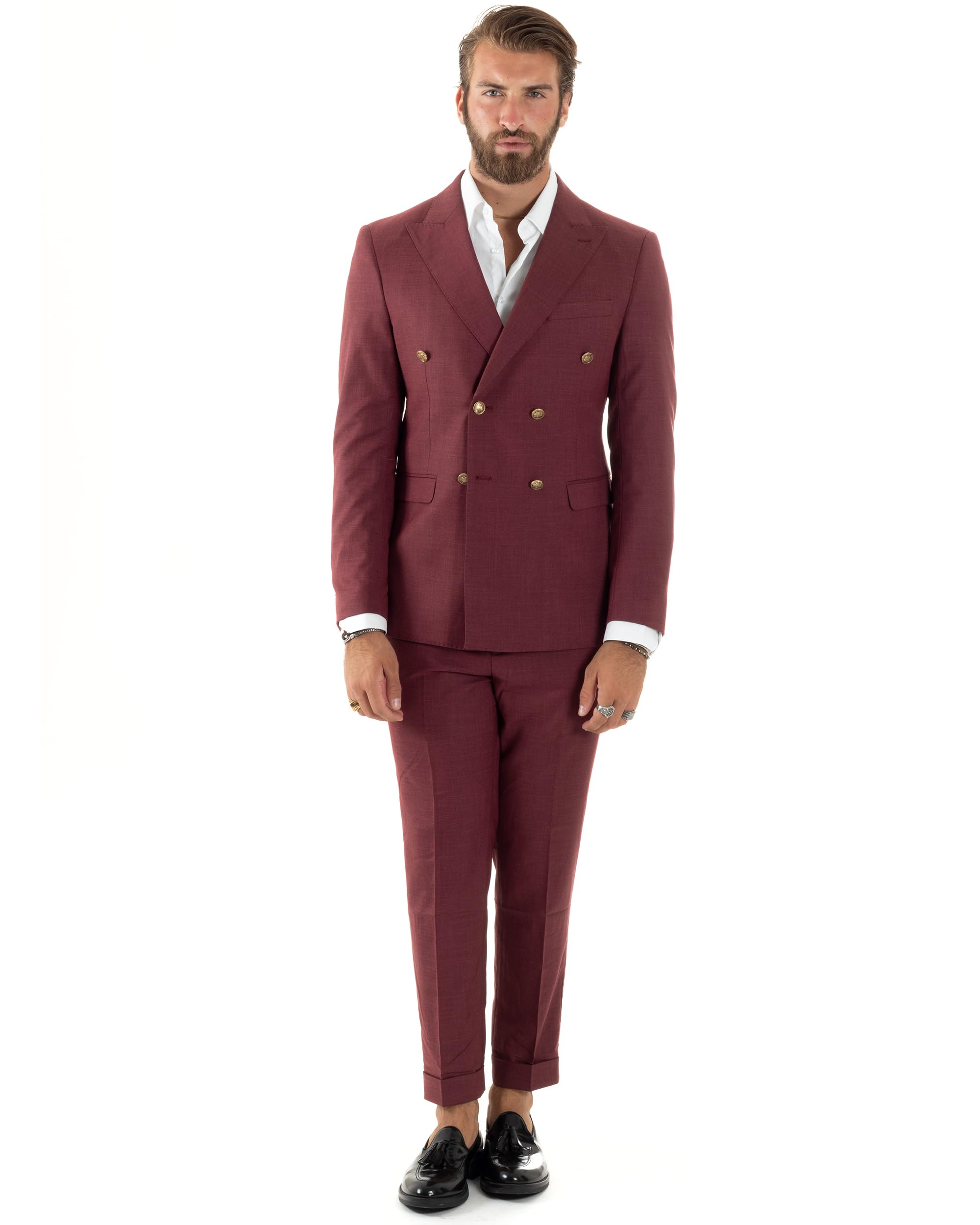 Abito Uomo Doppiopetto Vestito Completo Giacca Pantaloni Bottoni Metallo Melangiato Elegante Vari Colori