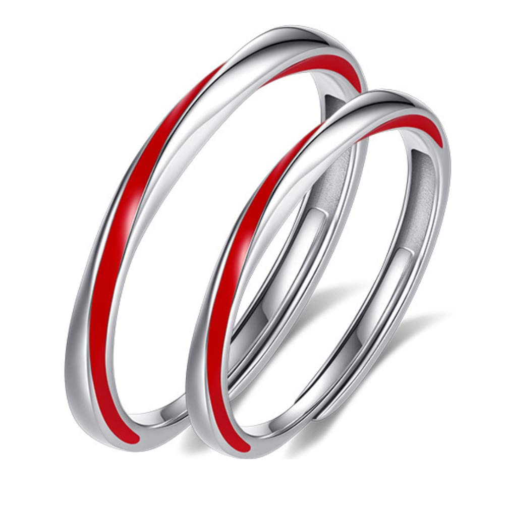 Helen de Lete, Anello regolabile in argento Sterling S925, con fascia Mobius con linea rossa Schicksal