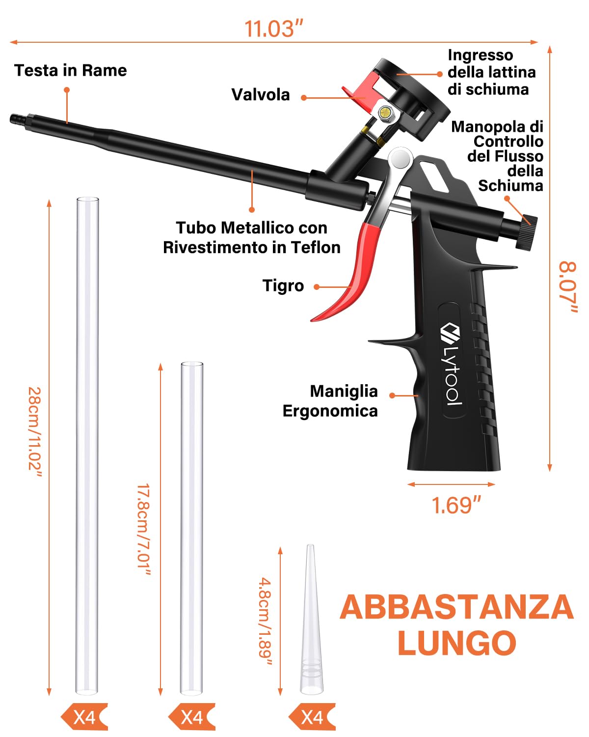 Pistola Schiuma Poliuretanica Professionale,Lytool Pistola per Schiuma PoliuretanicaAutopulente,Pistola Schiuma Espansa PU in Teflon Nessun Detergente Necessario per Calafataggio Riempire Sigillatura