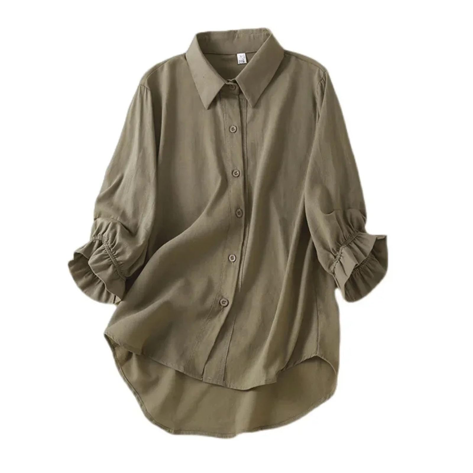 Camisa casual de manga larga para mujer, talla grande, estilo de algodón y lino, de un solo botonadura