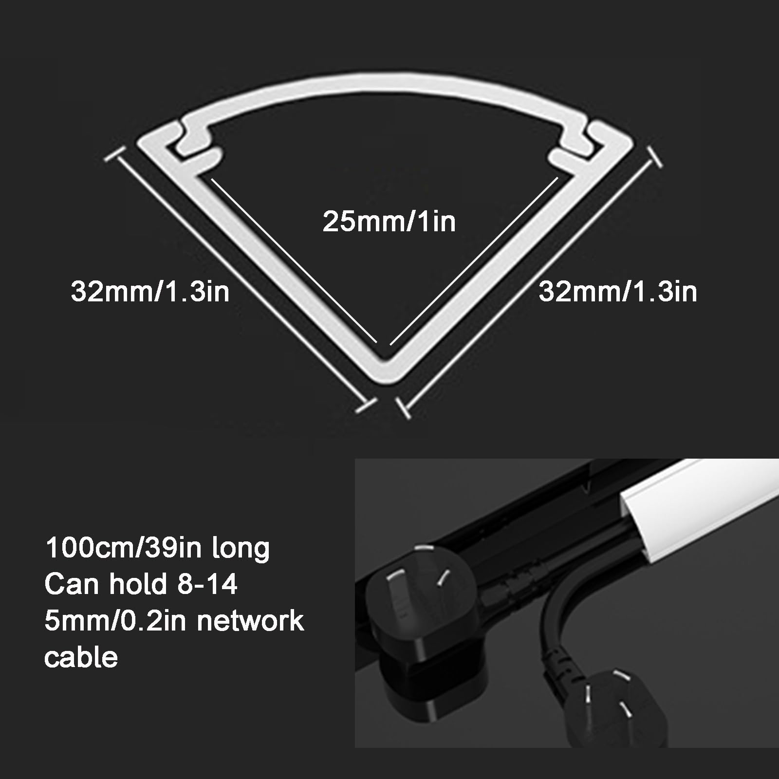 Passacavi Pavimento Angolare da 100 Cm, Canalina Passacavi Muro, Nascondicavo in PVC, con Retro Autoadesivo, per Ufficio Domestico o Ambienti Esterni(Brown,32mm/1.3in)