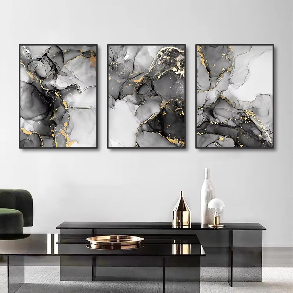 awtrhfc Frameless Abstract Black and White Gold Marble Art Canvas Painting Wall Decor Pictures for Living Room Home Decor(80x110cm(31x43in) x3/No frame)