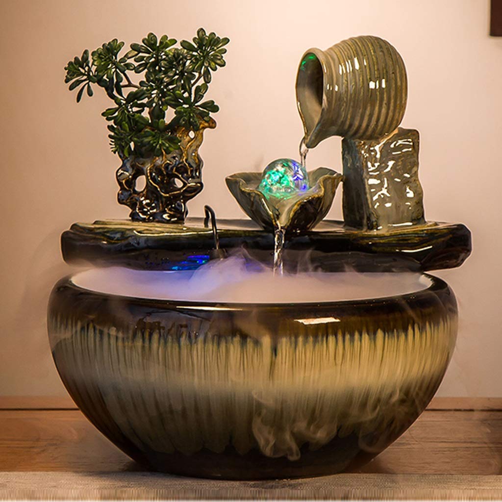 室内水飲み場卓上噴水滝霧化する水飲み場家庭用寝室机装飾用 (スタイル1) 噴水 卓上噴水 屋内 セラミック 霧化 卓上噴水 オフィス デスク 装飾