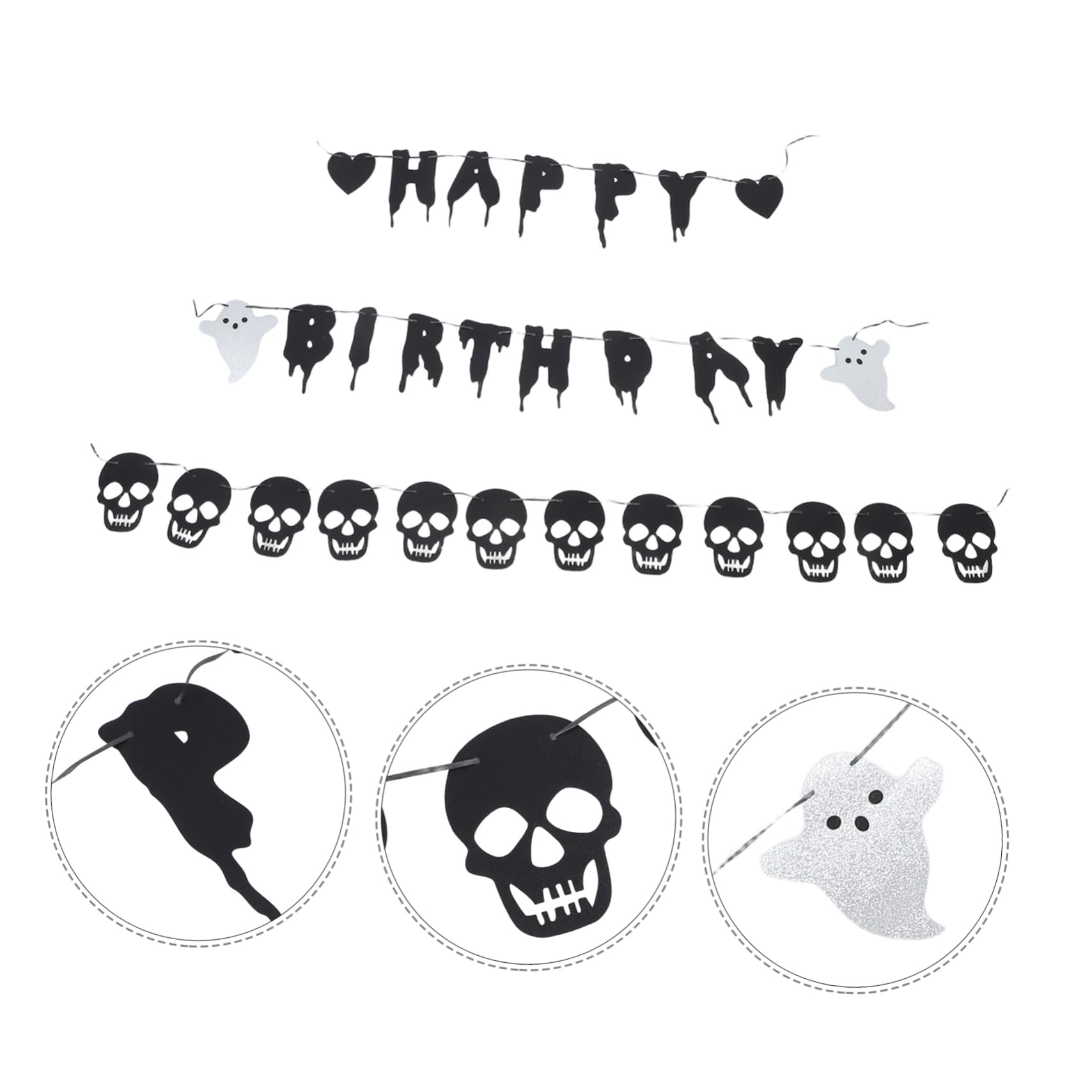 SOLUSTRE 4 Juegos Bandera de Cumpleaños de Halloween Banner de y Decoración Espeluznante para Fiestas de Halloween y Cumpleaños Banderín Negro para Pared y Mesa